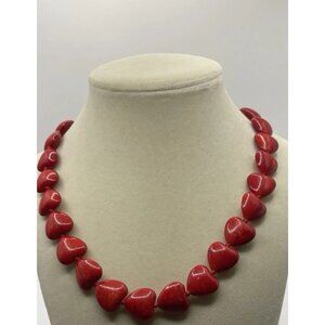 Vintage Red Heart Bead Tourquoise Howlite Beaded Necklace Women’s Sz 18”